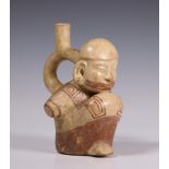 Peru, Moche, a terracotta stirrup-spout vessel, 200-800 AD