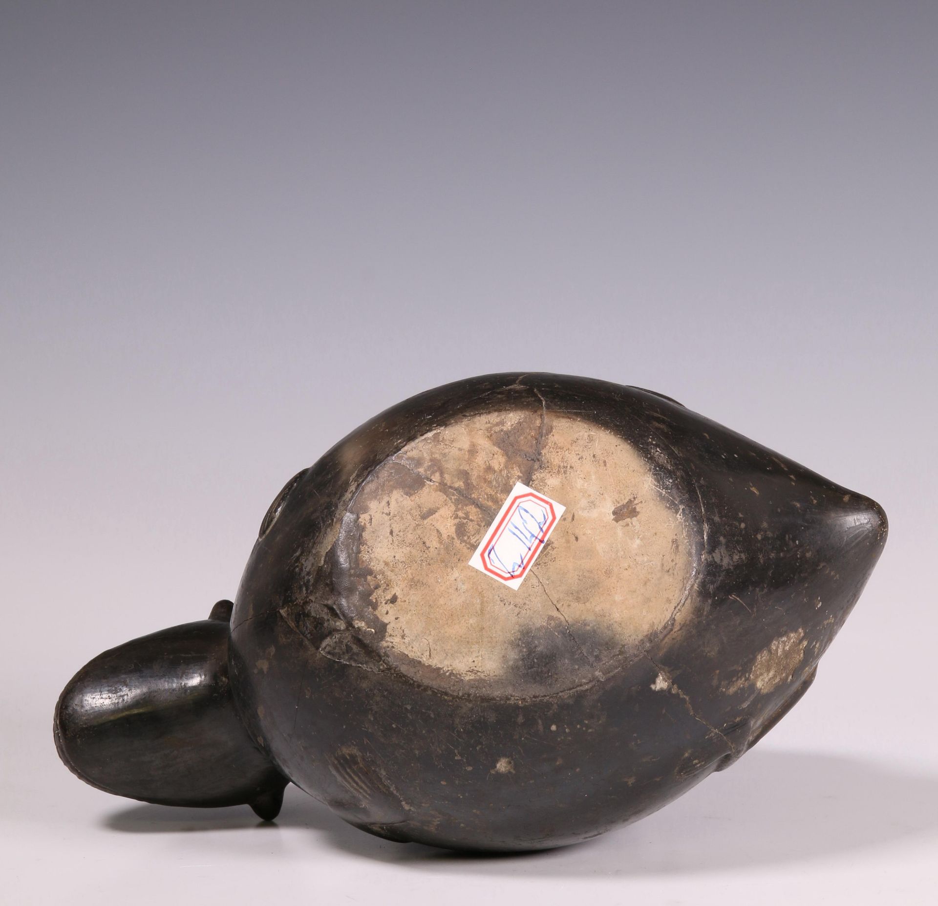 Peru, Lambayeque, black polished earthenware spout vessel, - Image 2 of 6