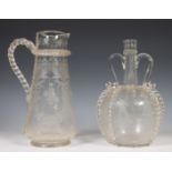 Blank glazen bruidsfles, ca. 1800 en kan, 19e eeuw