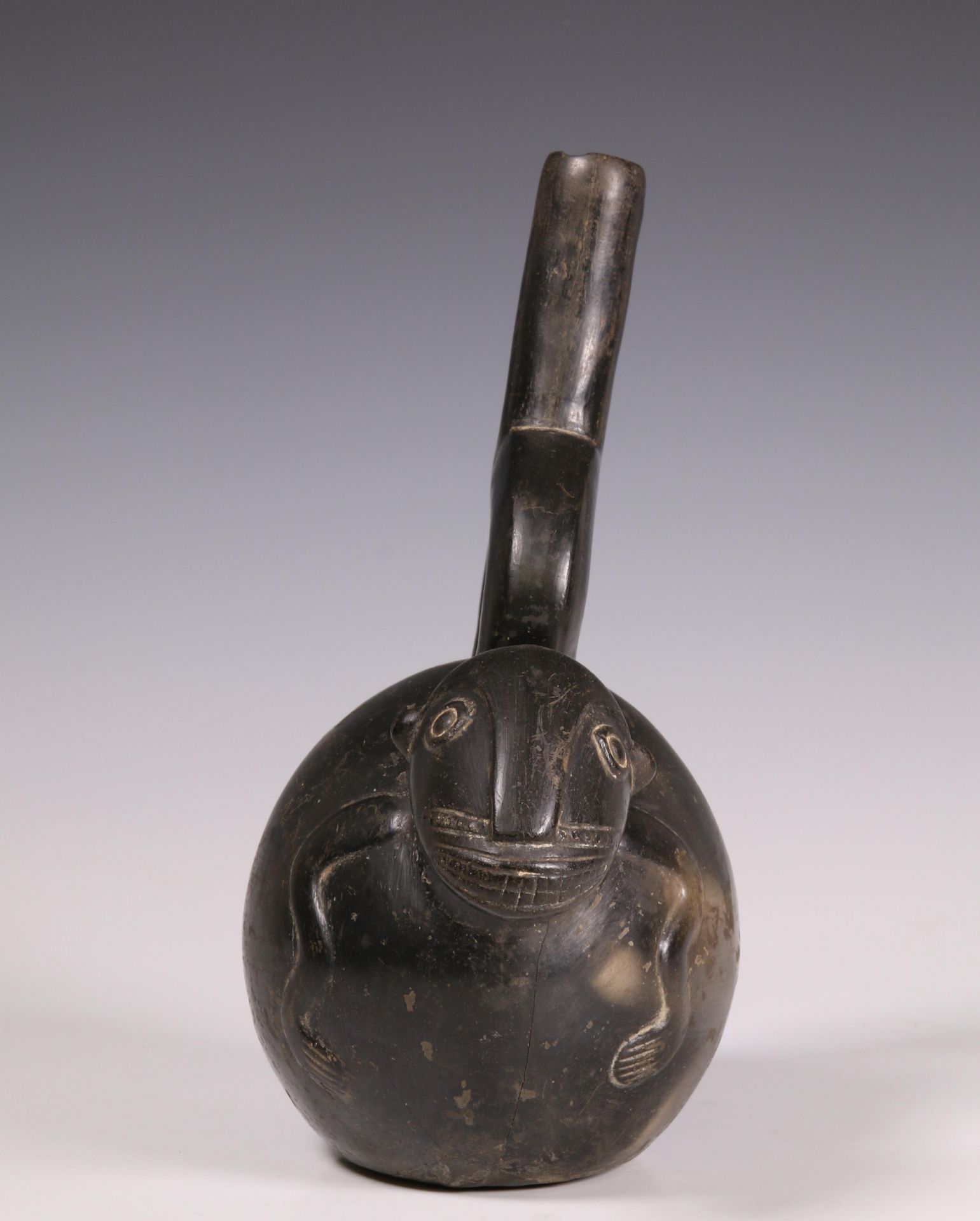 Peru, Lambayeque, black polished earthenware spout vessel, - Image 3 of 6