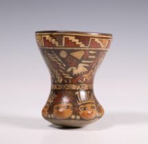 Peru, Nazca, terracotta hourglass shaped vase, ca. 200-400 AD,