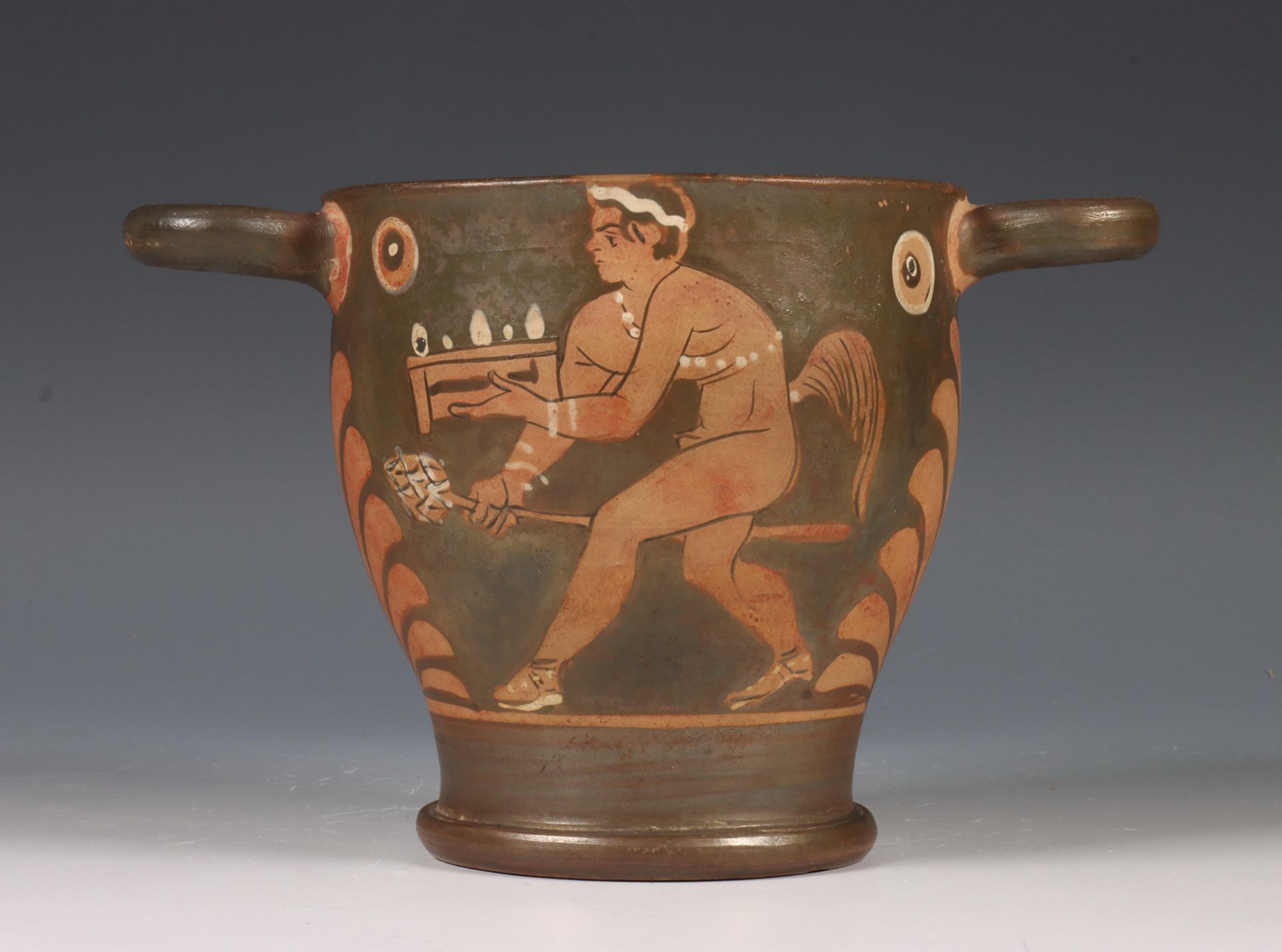 Apulia earthenware skyphos, ca. 300 BC.