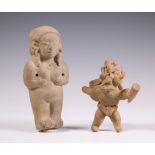 Maya, terracotta figure, ca. 600-900 and a Mexican antique earthenware sculpture of a standing femal
