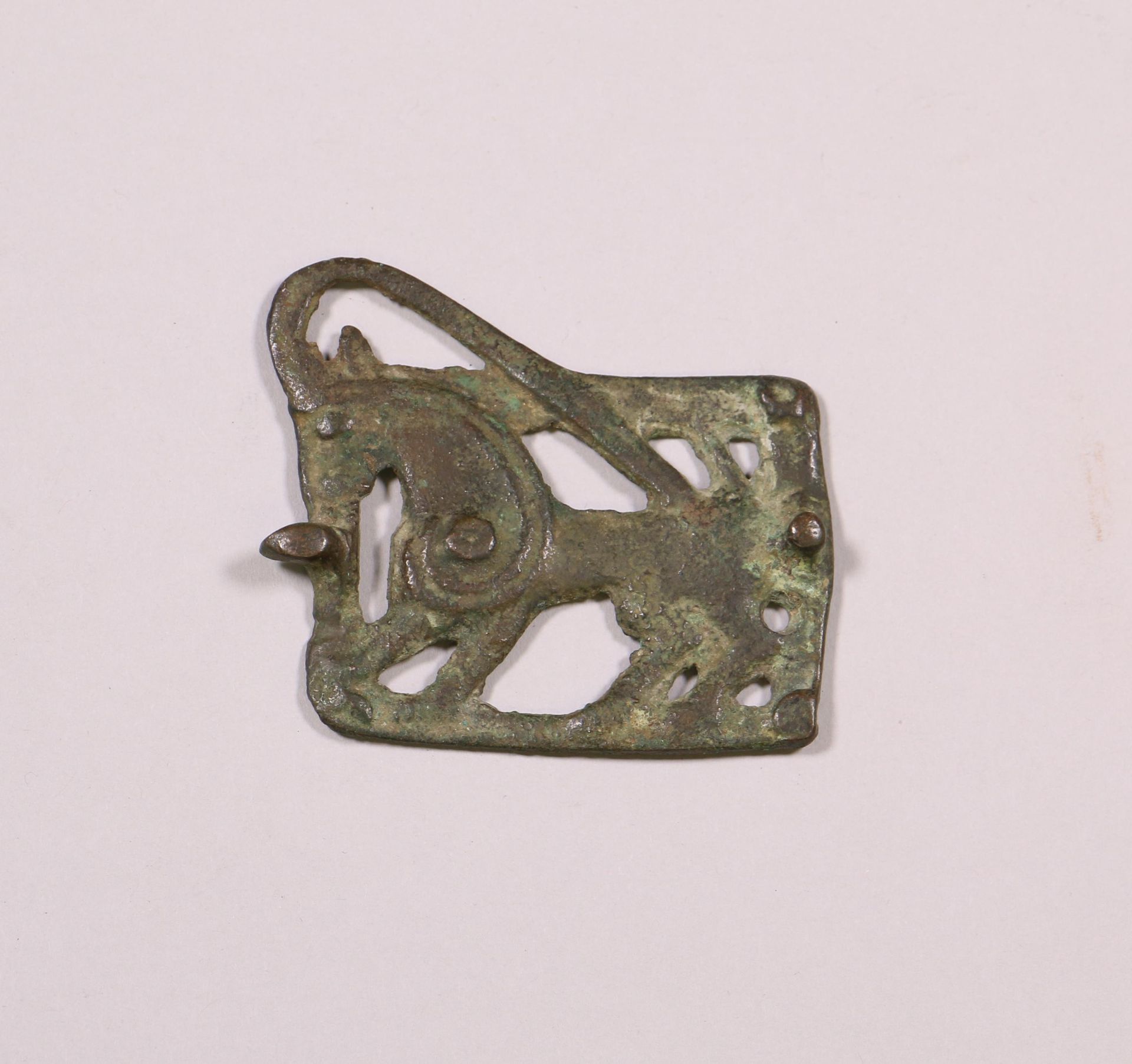 Parthian bronze belt buckle, Iran-Iraq, ca. 150 BC - 250 AD.