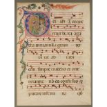 Folium uit middeleeuws liedboek, mogelijk psalter, met fraai gedecoreerde initiaal;