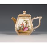 Meissen, kantig porseleinen trekpotje, 19e eeuw,