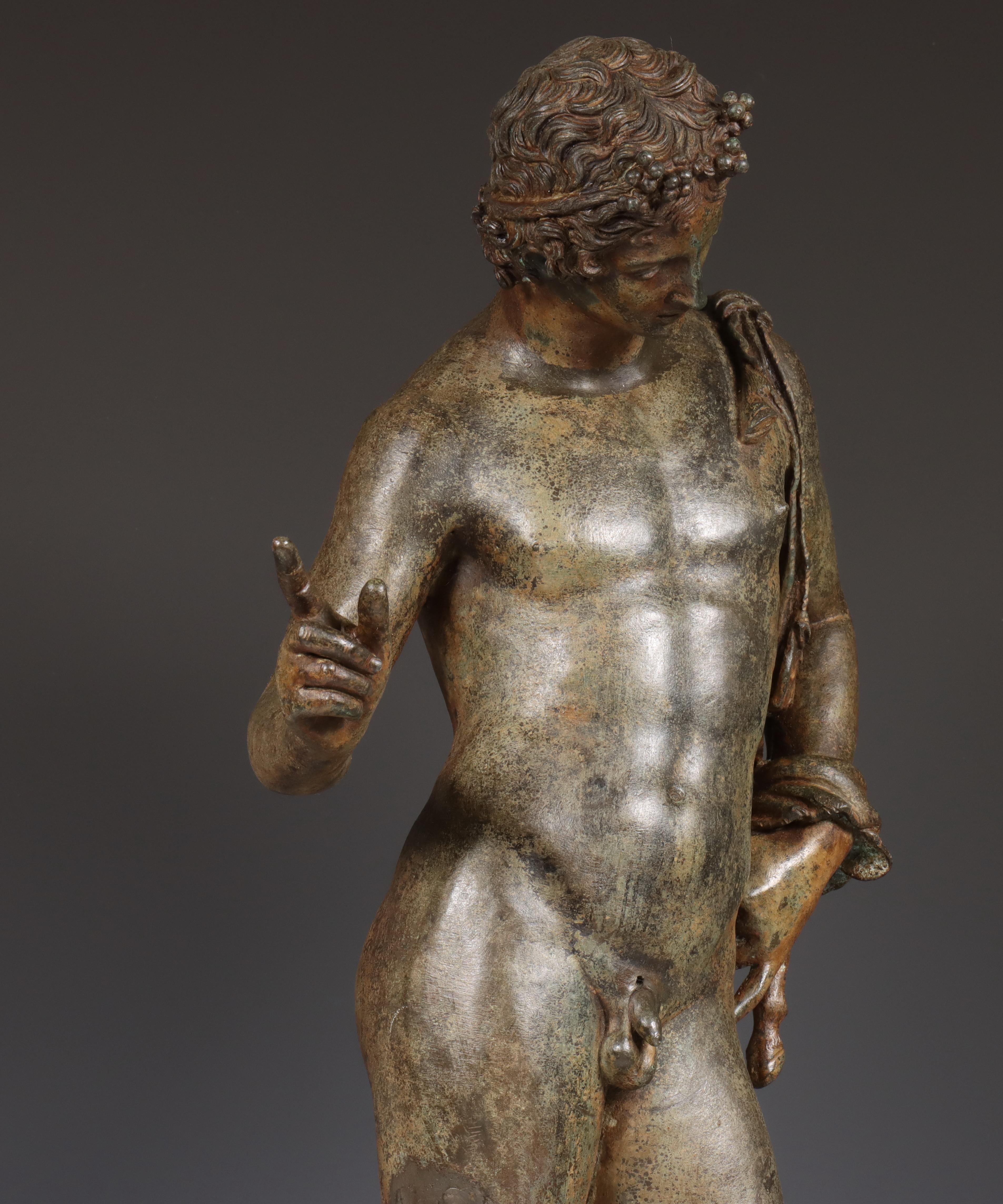 Italië, grand tour, bronzen gepatineerd sculptuur, Narcissus, 19e eeuw. - Image 3 of 10