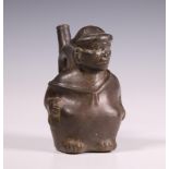 Peru, Moche-Lambayeque, a black terracotta stirrup- pout vessel, ca. 800-1200 AD,
