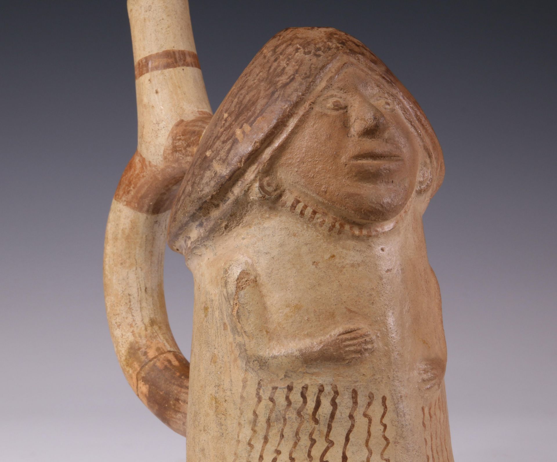 Peru, Moche, terracotta stirrup-spout vessel in the shape of a phallus figure, 500-800 AD - Image 12 of 14