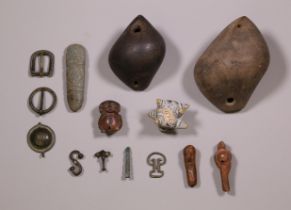 South America, four terracotta flutes-ocarina'a, Mexico stone amulet and seven antique bronze object