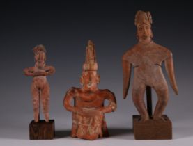 Mexico, Colima, standing slab figure and a smaller slab figure and Mexico, Nayarit, a seated figure,