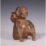 Mexico, Colima, a red earthenware sculpture of a seated figure, 100 BC-250 AD;