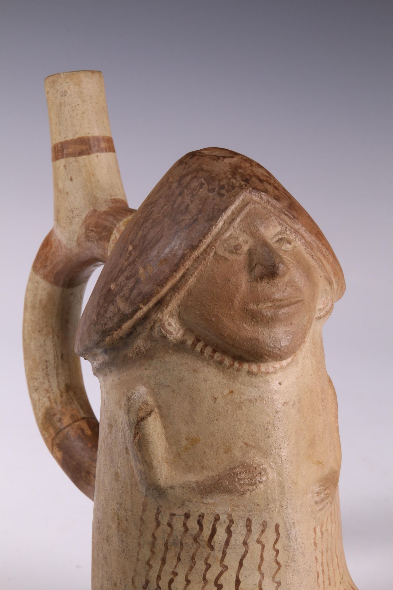 Peru, Moche, terracotta stirrup-spout vessel in the shape of a phallus figure, 500-800 AD - Image 2 of 14