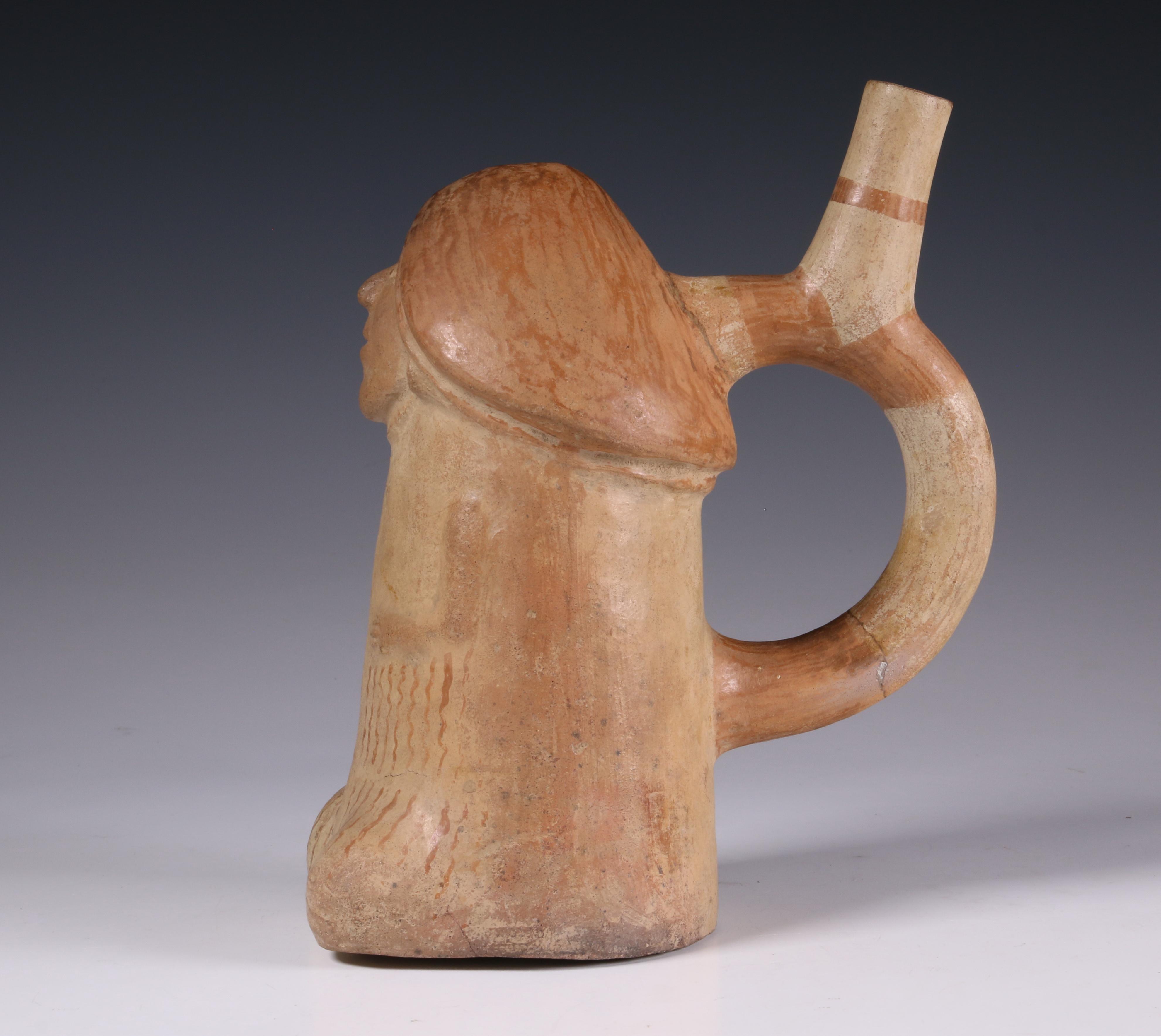 Peru, Moche, terracotta stirrup-spout vessel in the shape of a phallus figure, 500-800 AD - Image 4 of 14