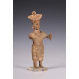 Mexico, Jalisco, standing terracotta priest slab figure, 100 BC-250 AD