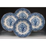 Tichelaar, serie van vier blauw aardewerk wandschotels, 20e eeuw,
