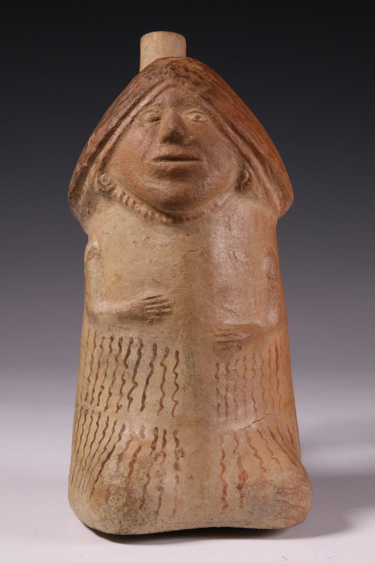 Peru, Moche, terracotta stirrup-spout vessel in the shape of a phallus figure, 500-800 AD - Image 9 of 14