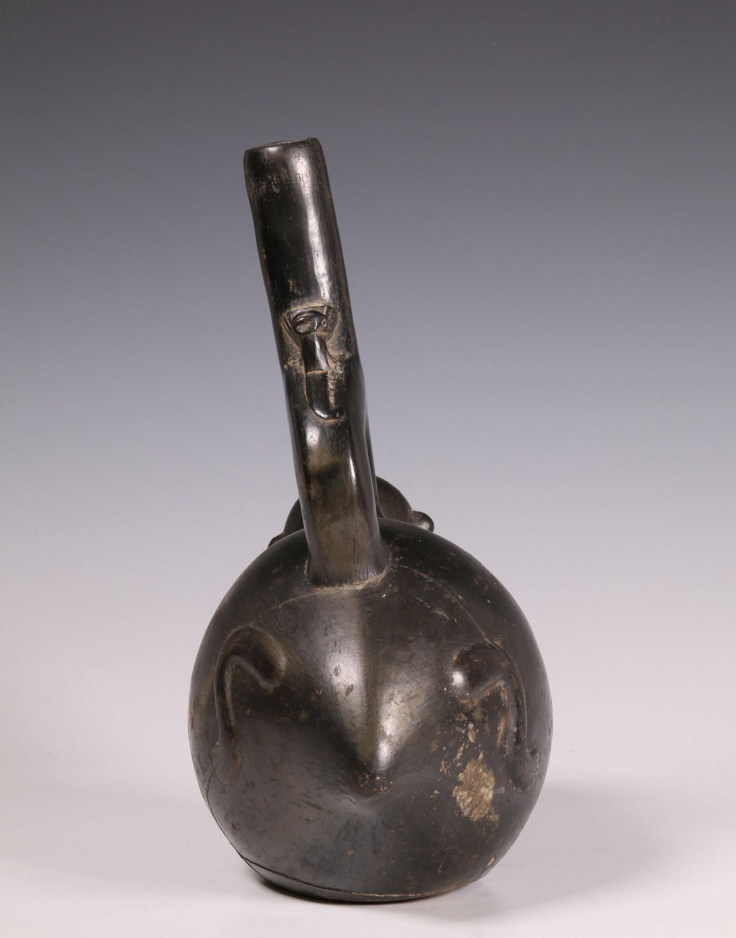 Peru, Lambayeque, black polished earthenware spout vessel, - Image 6 of 6