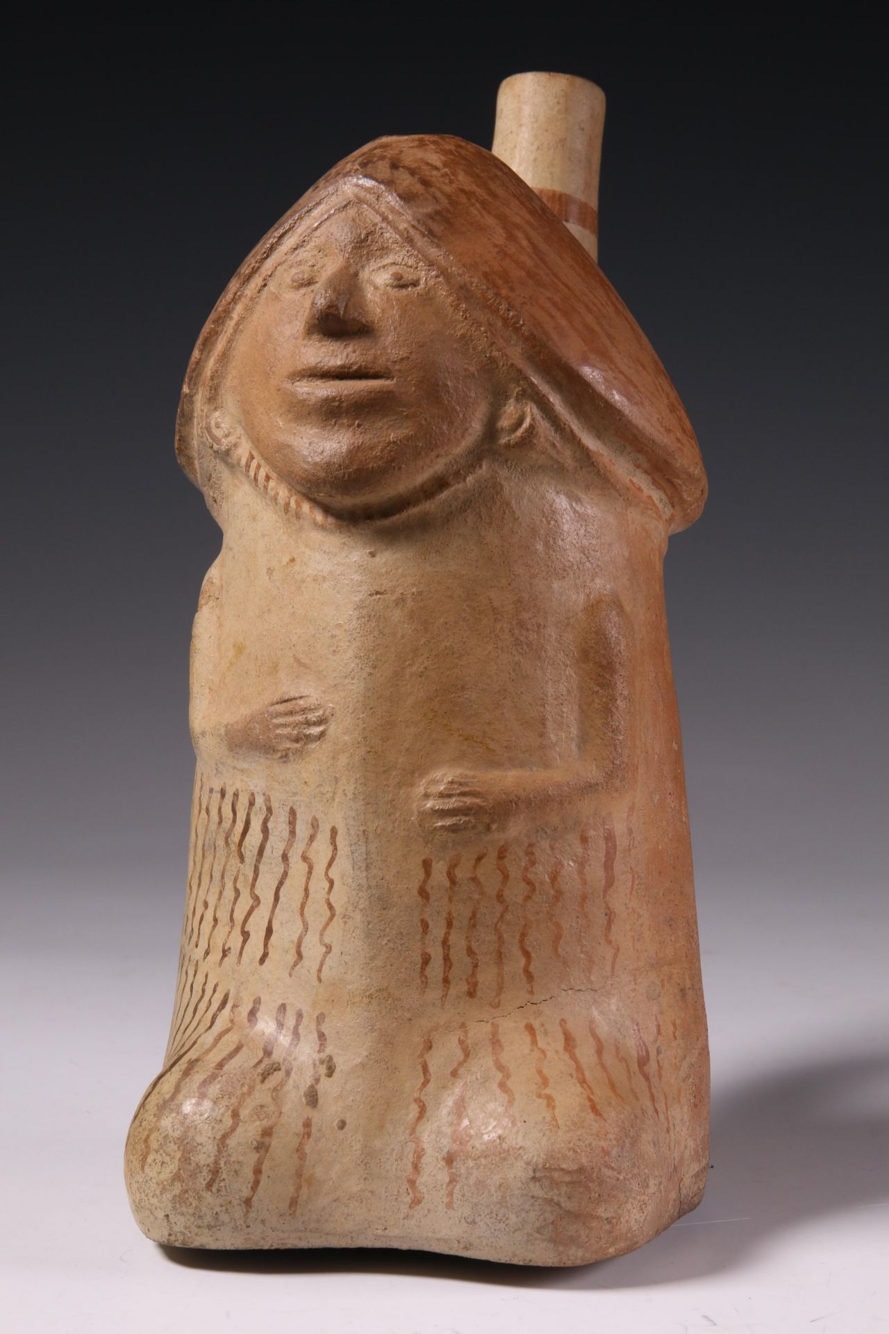Peru, Moche, terracotta stirrup-spout vessel in the shape of a phallus figure, 500-800 AD - Image 3 of 14