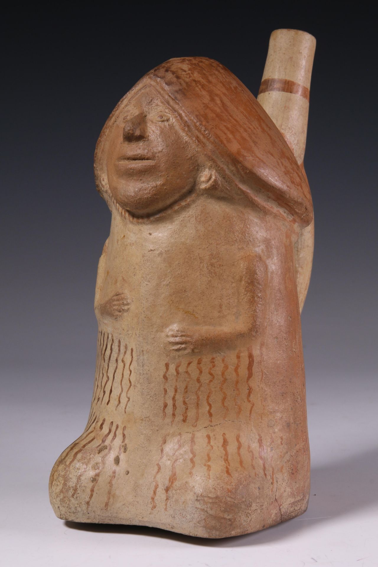 Peru, Moche, terracotta stirrup-spout vessel in the shape of a phallus figure, 500-800 AD - Image 14 of 14