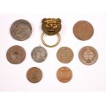 Zeven bronzen penningen en een zilveren medaille, 18e-20e eeuw.