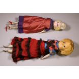 Engeland, twee wassen poppen, 'Pumpkin Wax Doll, 19e eeuw.