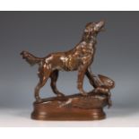 Antoine Louis Barye (1839-1882), bruin gepatineerd bronzen sculptuur, 'Eva, Grand chien debout'. 20e