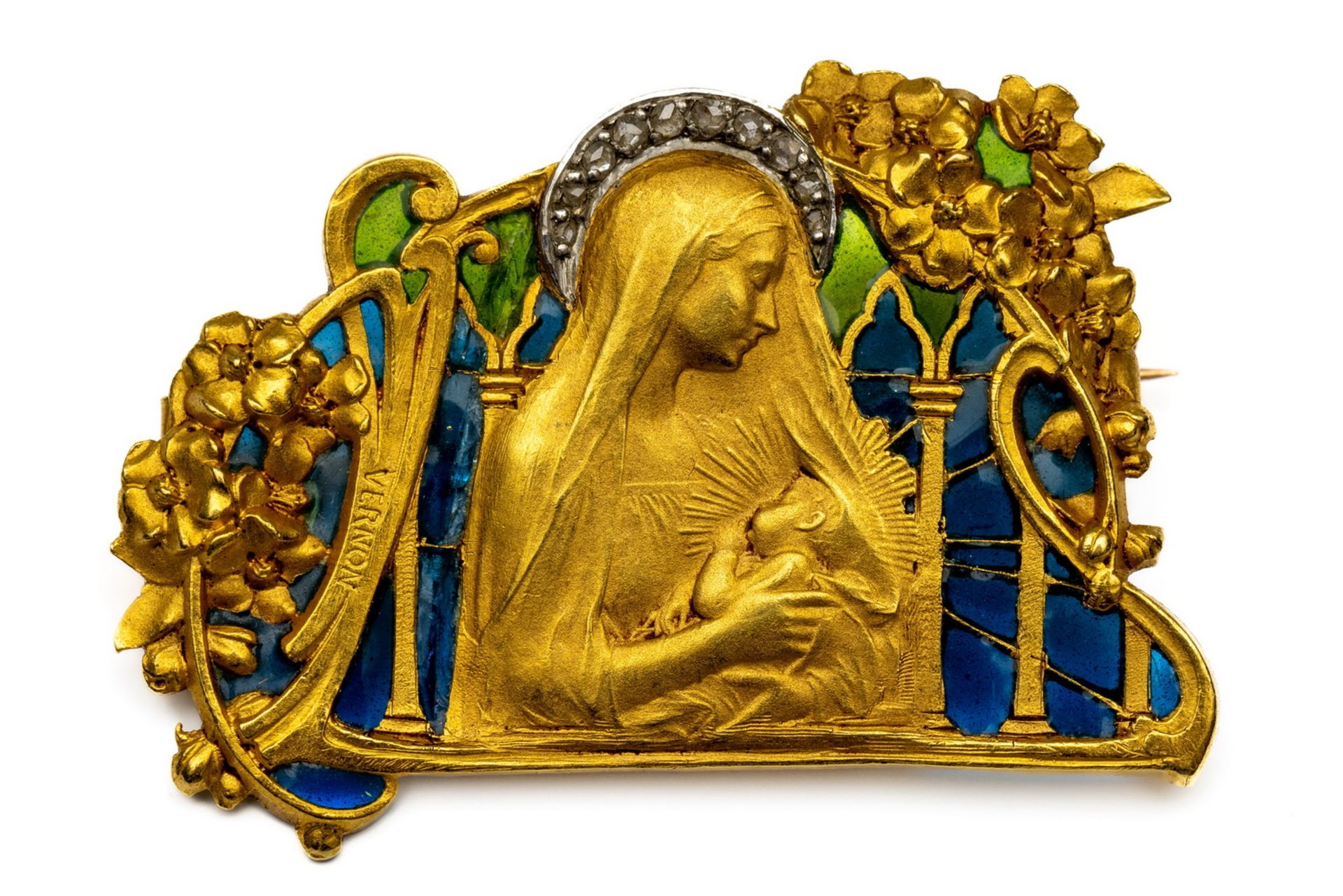 Frédéric de Vernon (1858 - 1912), 18 kt. gouden broche, Art Nouveau, ca. 1900.