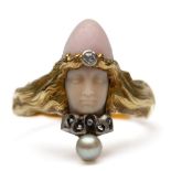 Frankrijk, 18 kt. gouden ring, Art Nouveau.