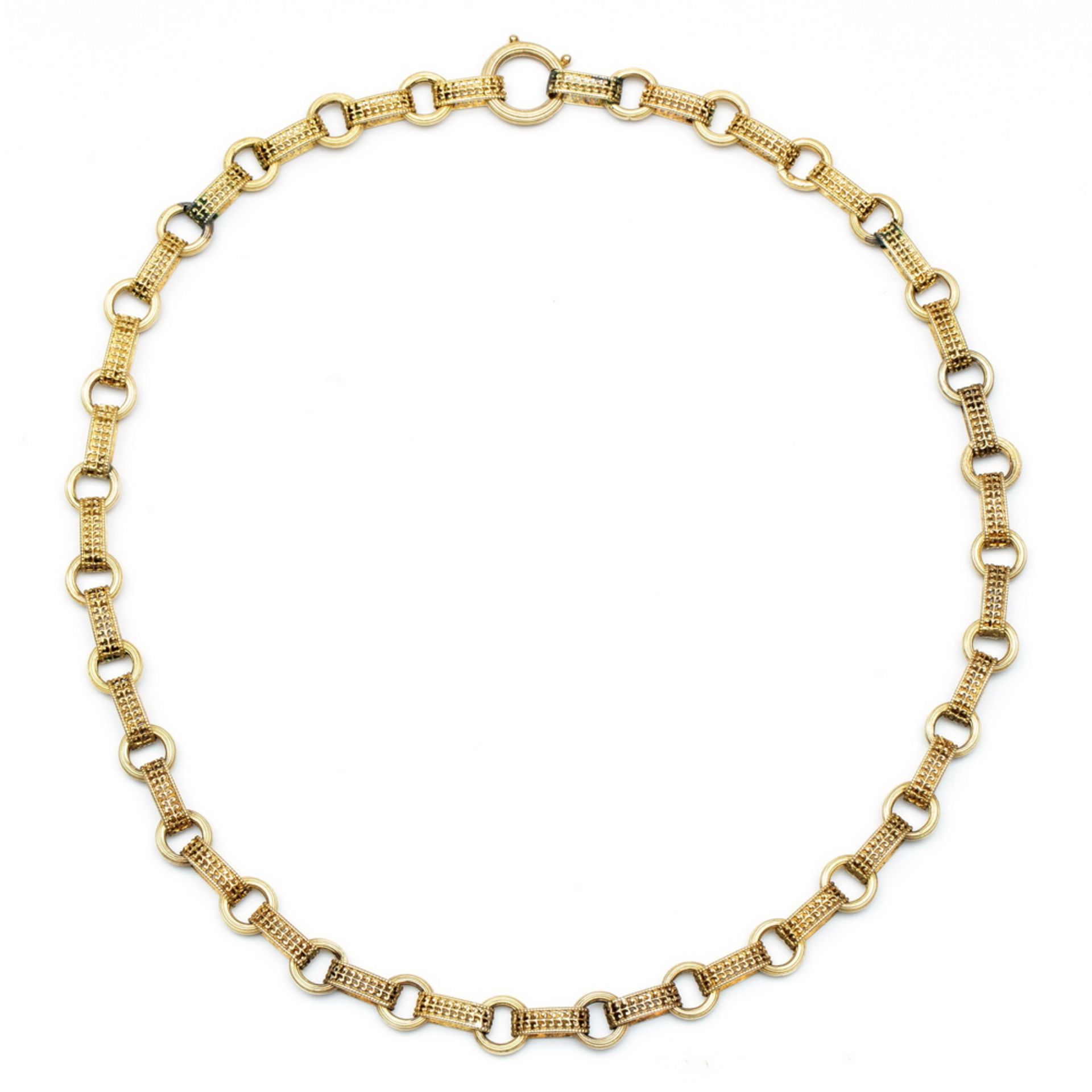 14 kt. Gouden collier, oorspronkelijk horlogeketting, 19e eeuw,