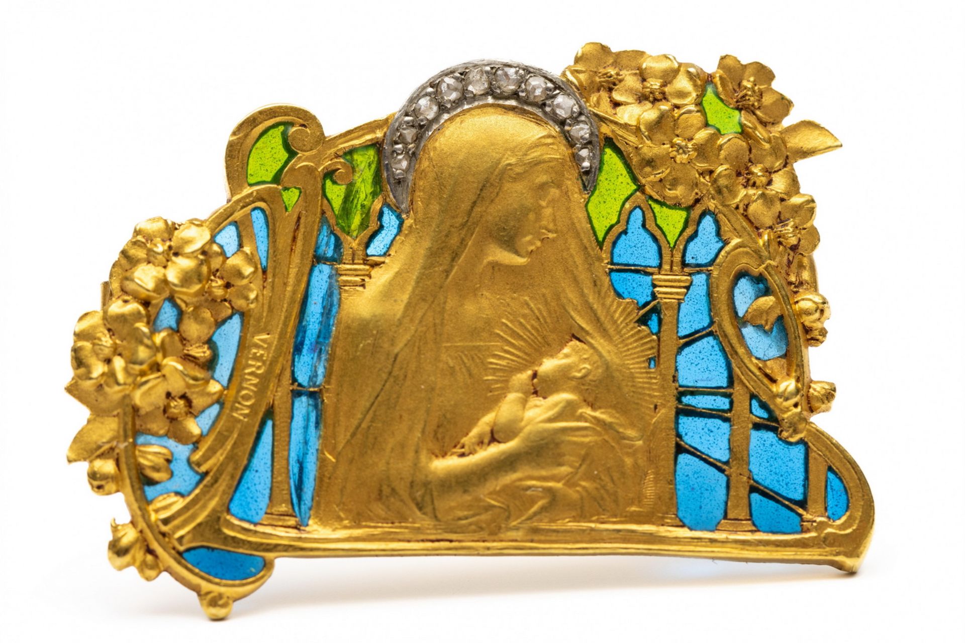 Frédéric de Vernon (1858 - 1912), 18 kt. gouden broche, Art Nouveau, ca. 1900. - Bild 2 aus 2