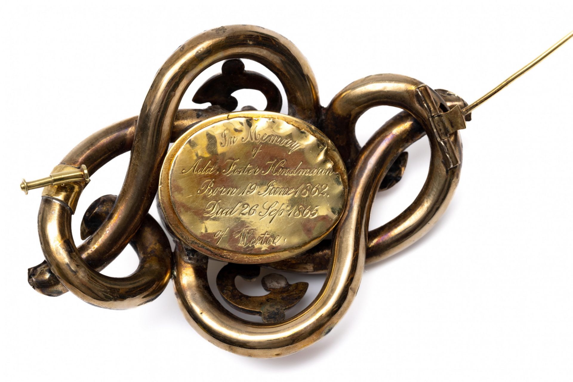 Beneden wettelijk gehalte gouden rouwbroche, 19e eeuw. - Bild 2 aus 2