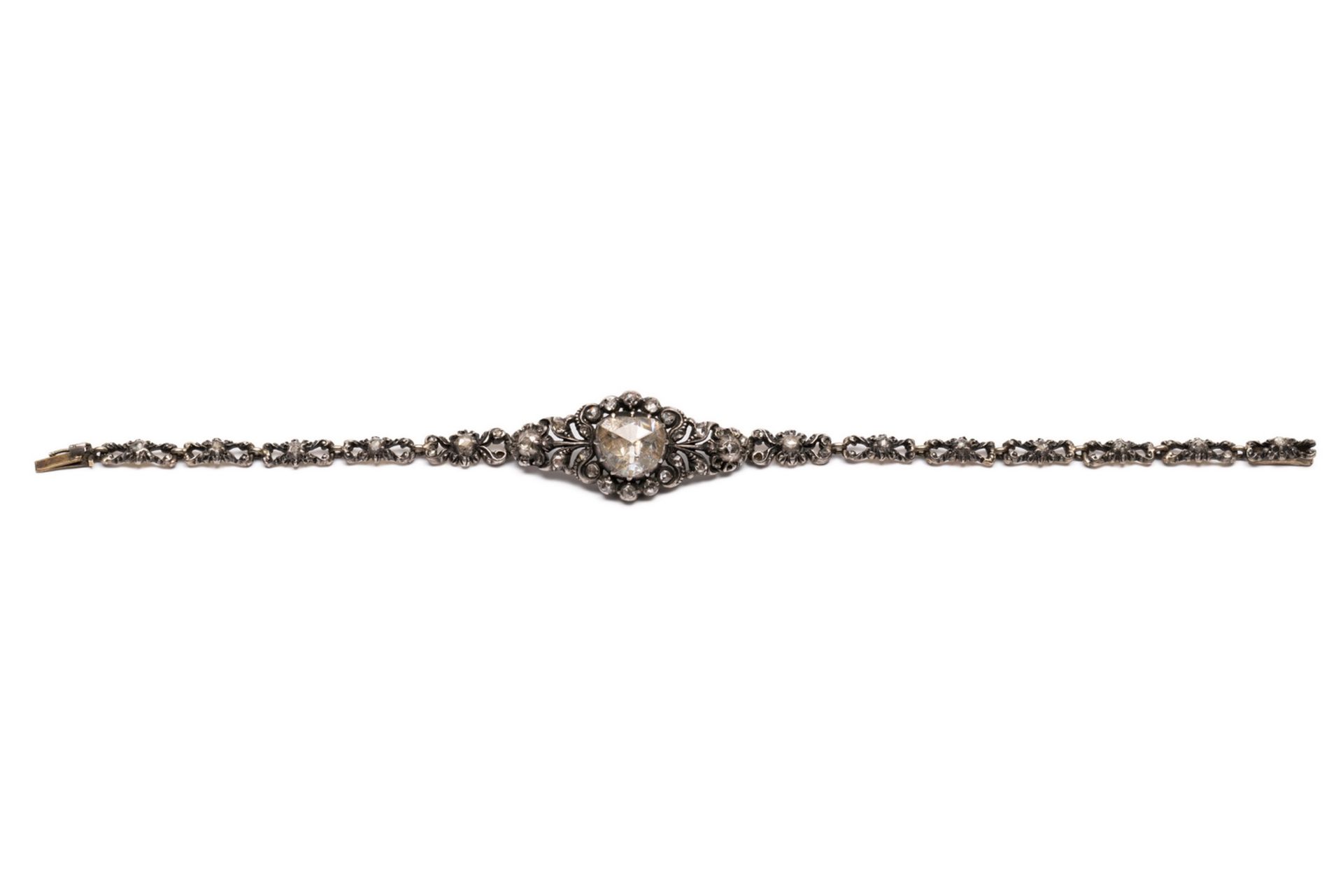 Zilver met gouden roosdiamanten armband. - Image 2 of 2