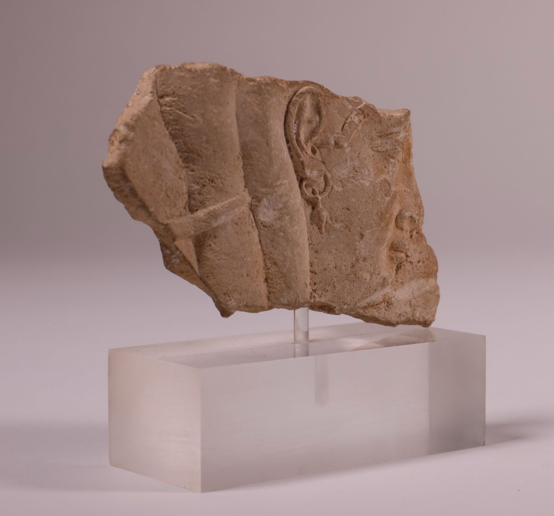 Egypte, limestone study fragment of a plaque, Ptolomeic Period, ca. 350-30 BC - Image 3 of 4