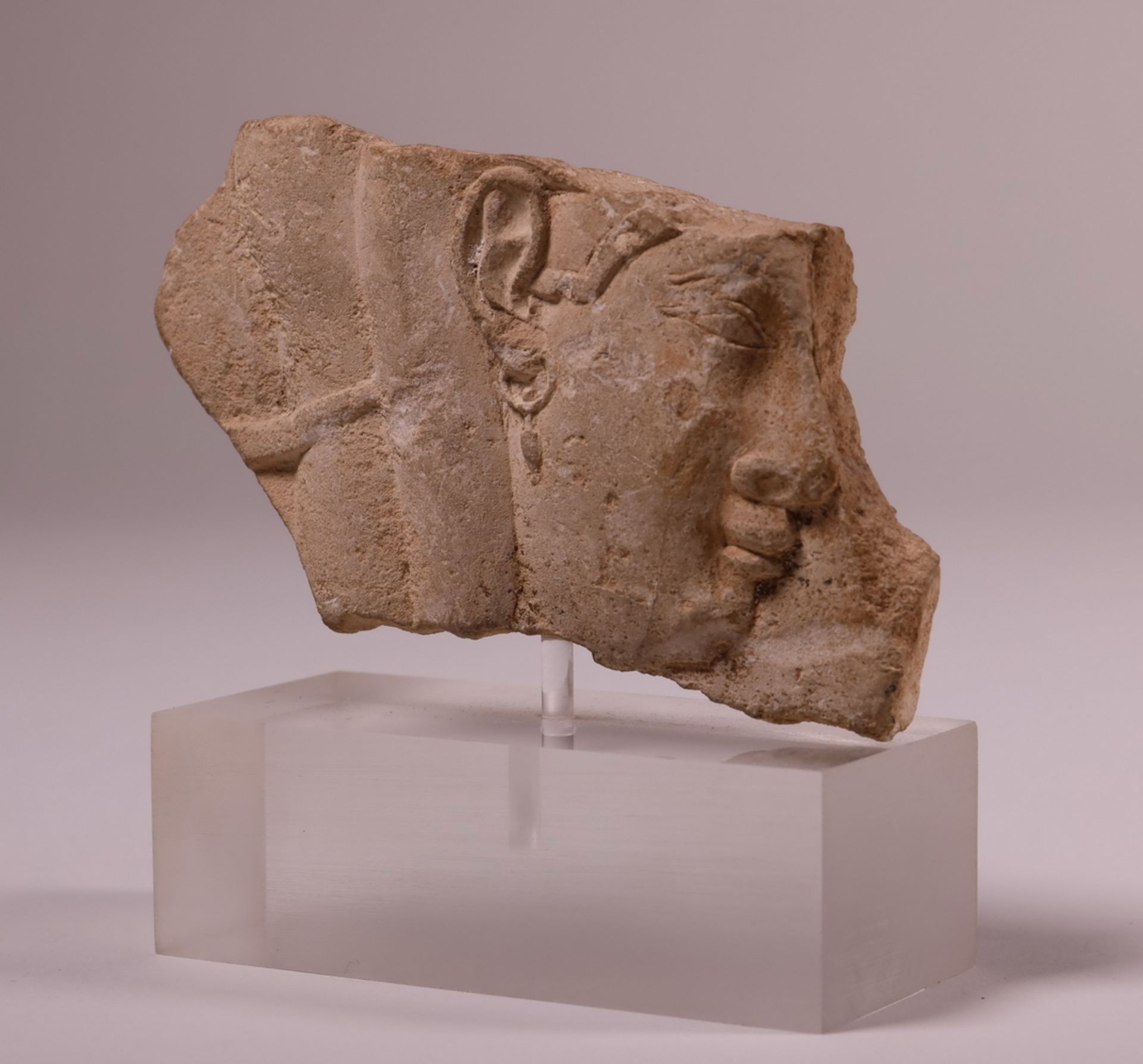 Egypte, limestone study fragment of a plaque, Ptolomeic Period, ca. 350-30 BC - Image 2 of 4