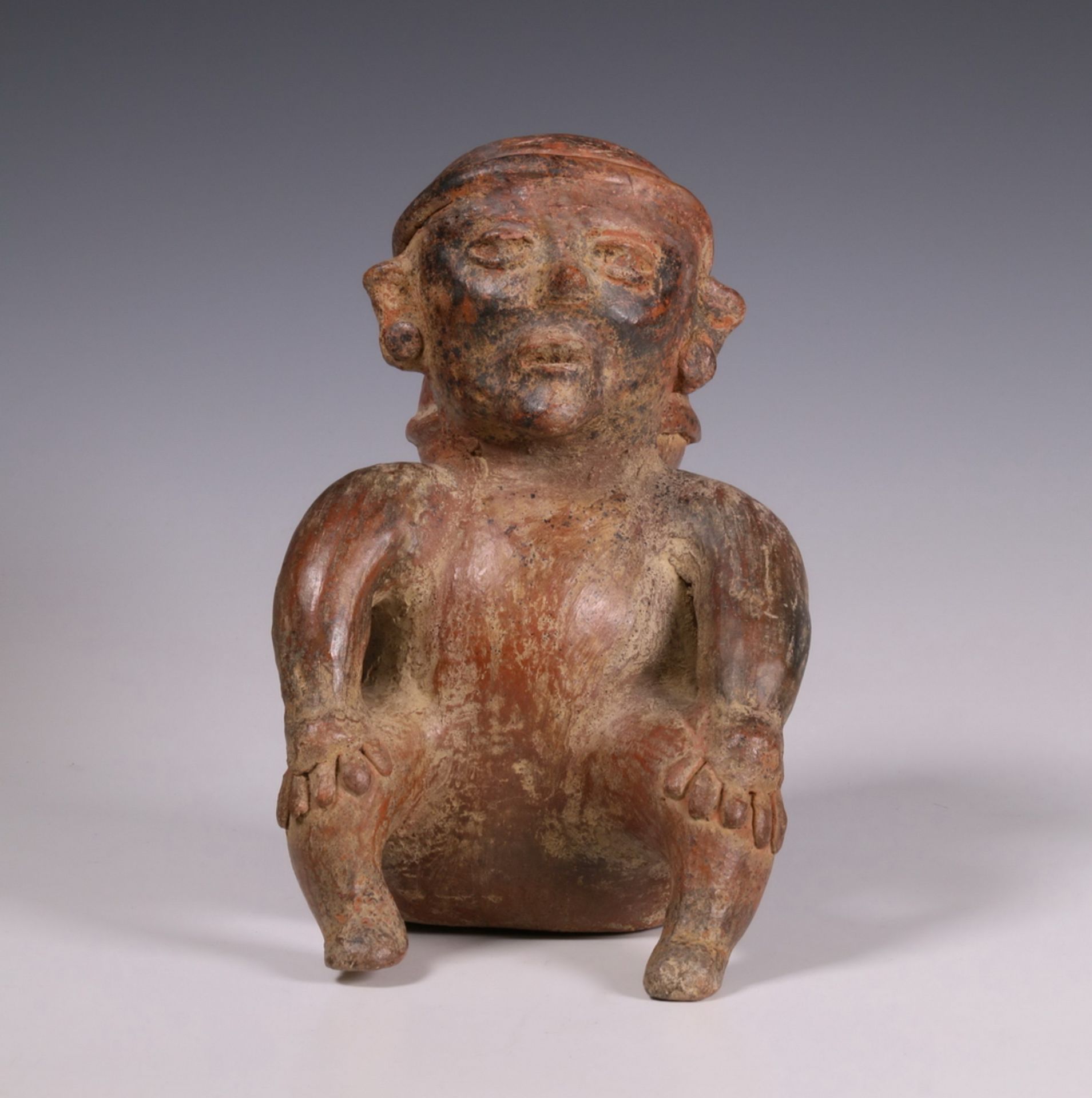 Mexico, Colima, a red earthenware sculpture of a seated figure, 100 BC-250 AD, - Image 3 of 5