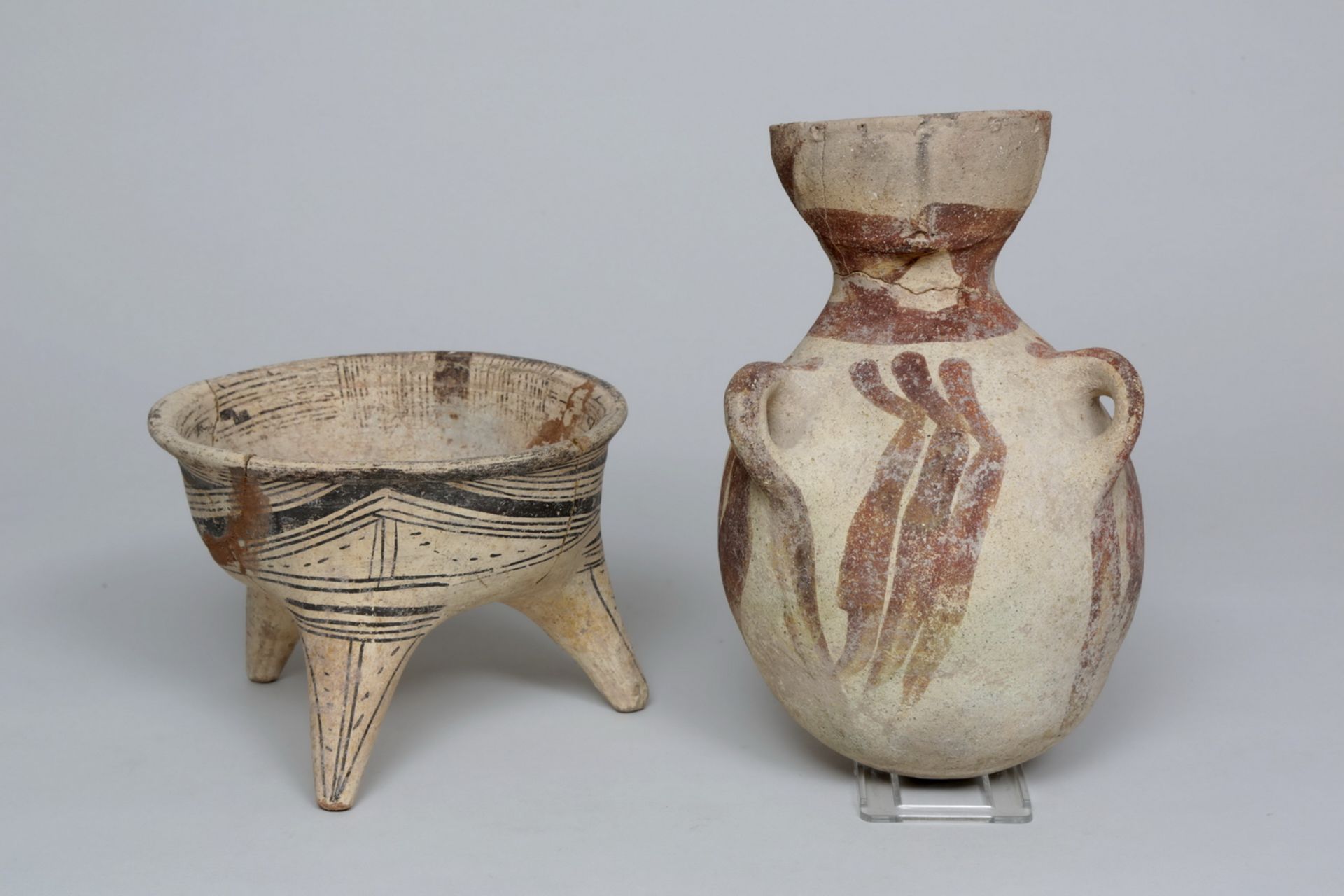 Mexico, North Guerrero, San Jeronimo, figure pot, 300 BC - 100 AD and Mexico, Mezcala, a pot on thre