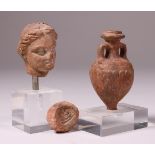 South Italy, Greek terracotta bust and a miniature amphora, 3rd century BC.