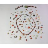 Collection of antique beads, agate, glass, amber and other.
