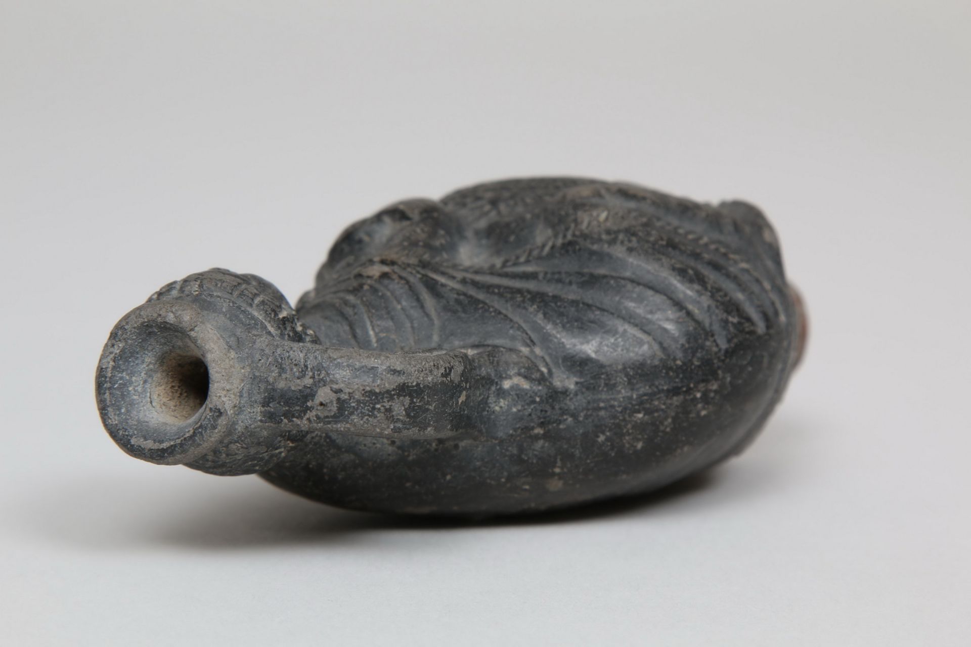 Egypt, black earthenware figure flask, Ptolemaic, 1st century BC - 1st AD., - Image 8 of 9