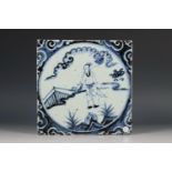 China, blauw-wit porseleinen tegel, Qing-dynastie (1644-1912),