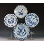 China, vier blauw-wit porseleinen borden, 18e eeuw,