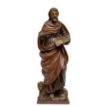 Frankrijk, gestoken houten en polychroom geschilderd sculptuur voorstellende St. Marcus,