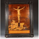 Duitsland, houten paneel met religieuze marqueterie voorstelling, gedateerd 1784,