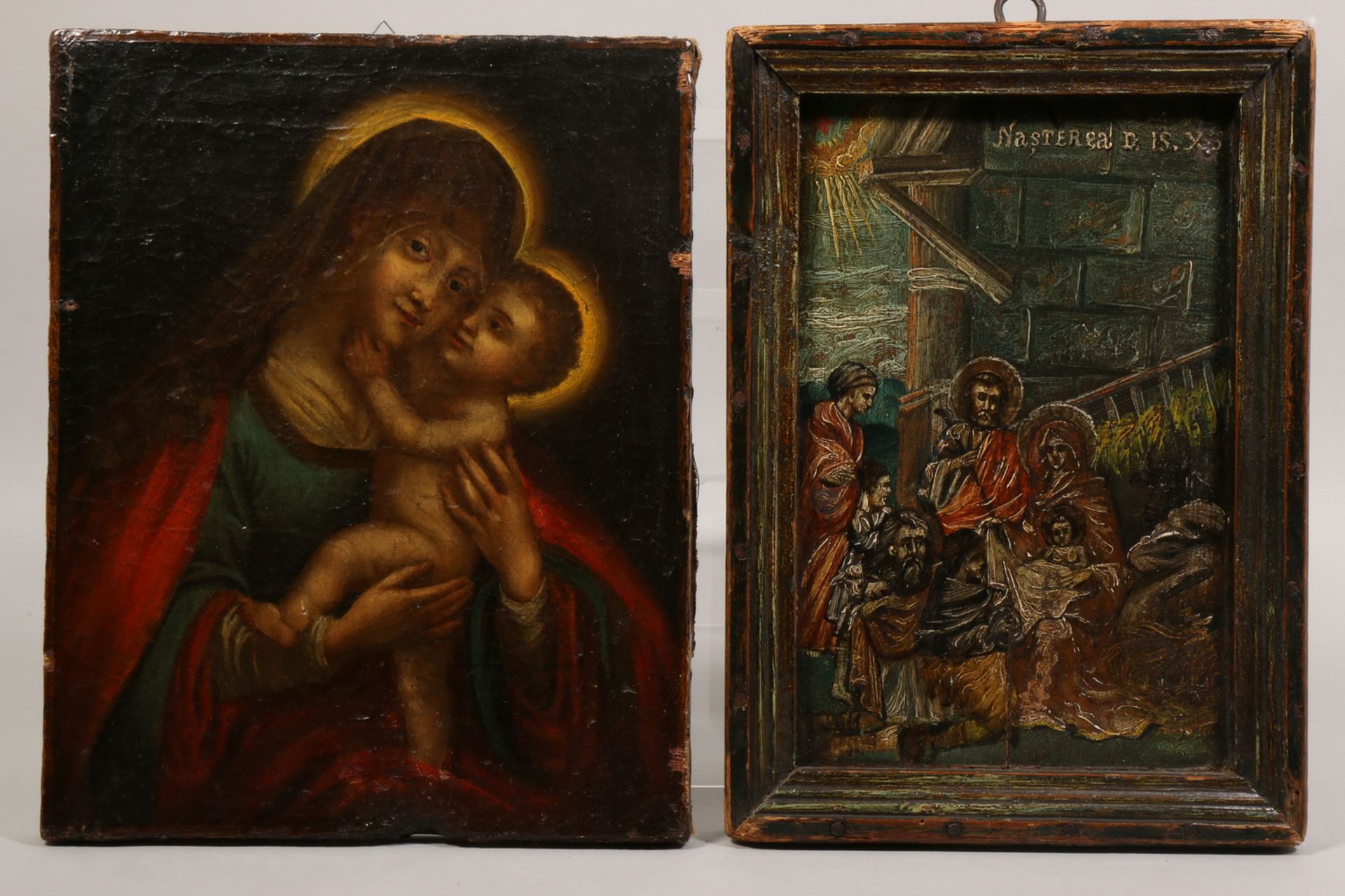 Spanje, schilderij met voorstelling van Maria met Kind, 19e eeuw en Spanje, beschilderd paneel, 19e-