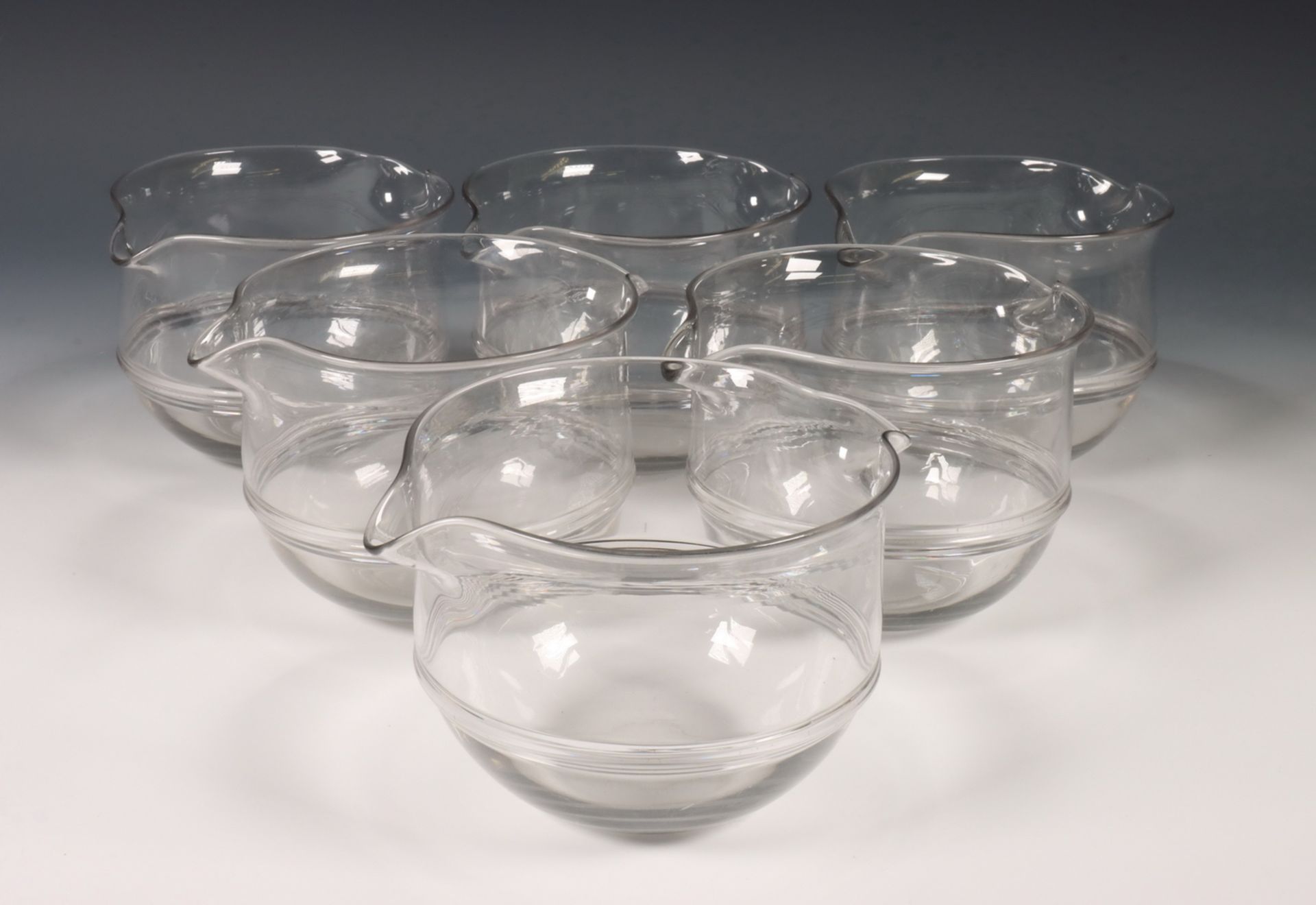 Set van zes glazen glazenwassers, vroeg 19e eeuw,