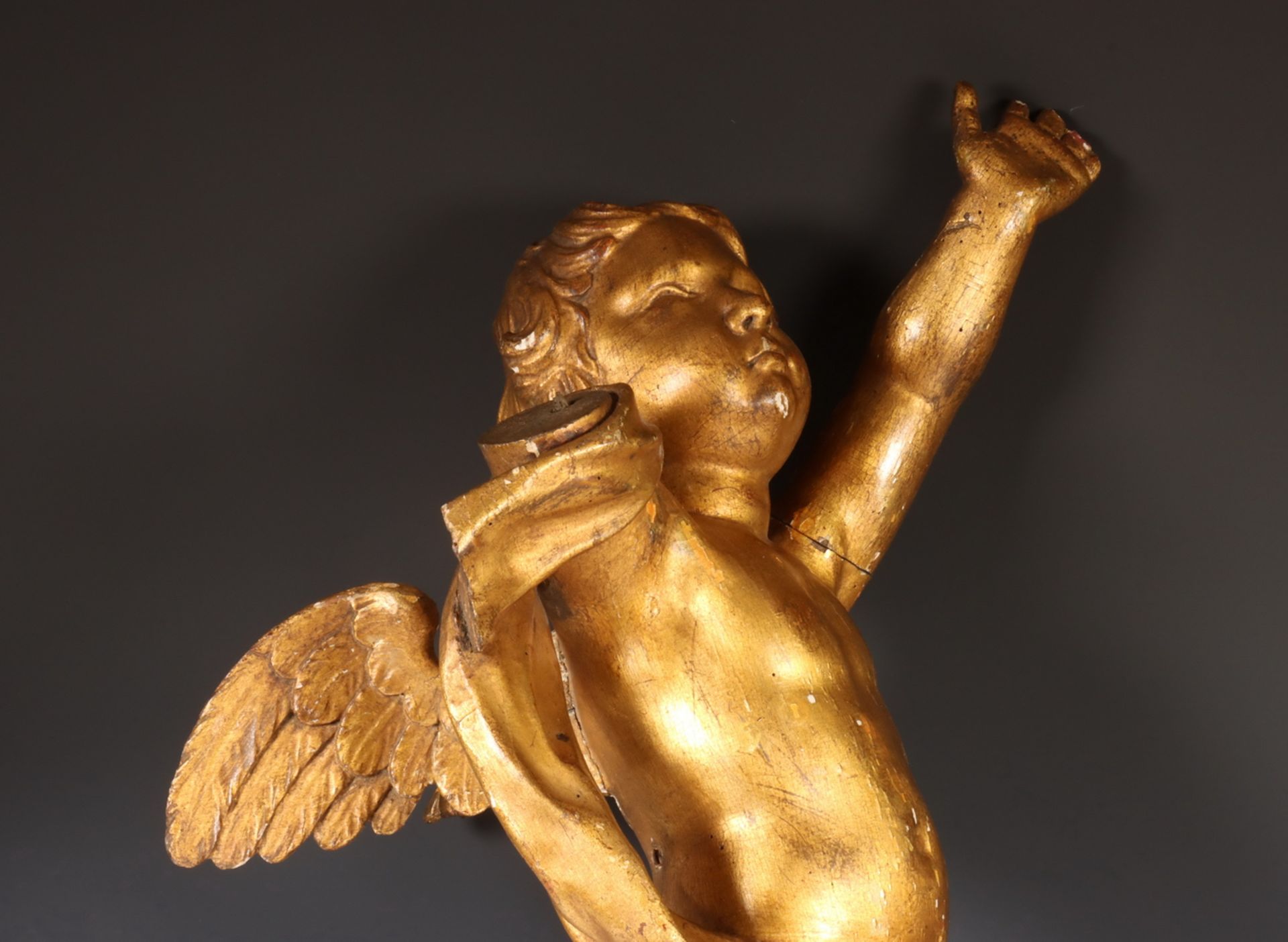 Duitsland, lindenhouten gestoken en verguld sculptuur van putto, Barok, 18e eeuw. - Bild 2 aus 4