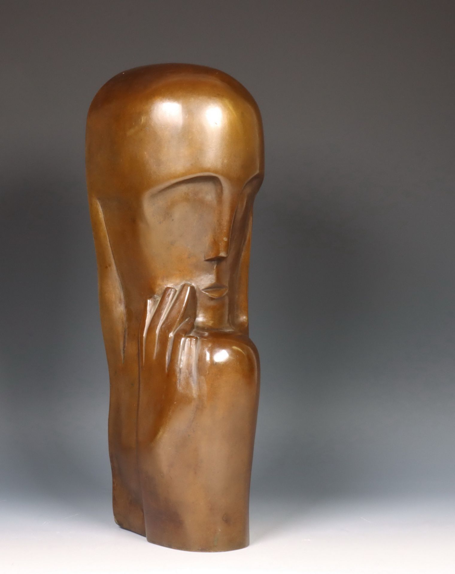 Hendrik (Henk) Chabot (1894-1949) bruin gepatineerd bronzen sculptuur, 'Masker', ca. 1920, - Bild 13 aus 20