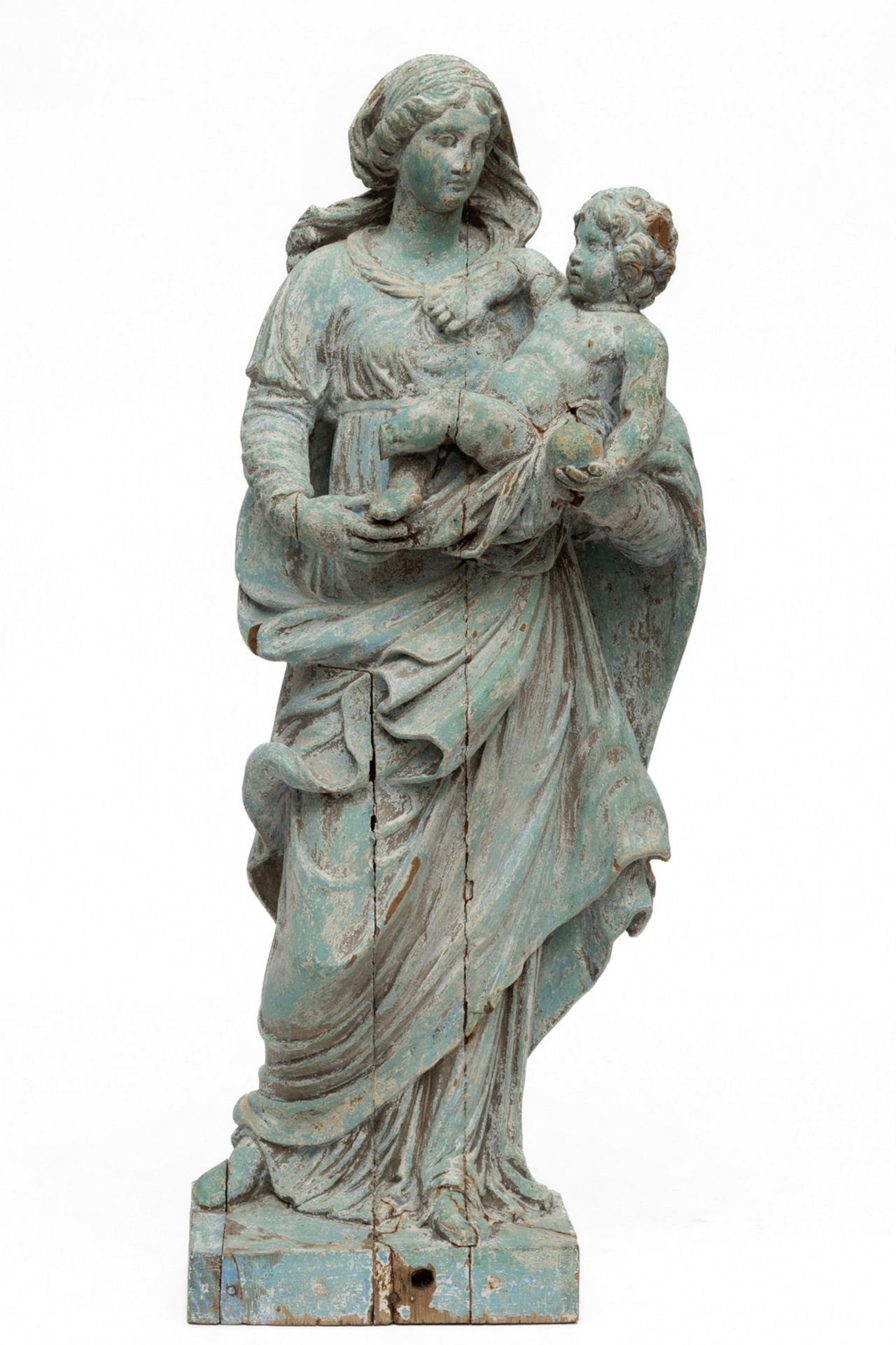 Duitsland, gestoken eikenhouten sculptuur voorstellende Maria met kind,18e eeuw,