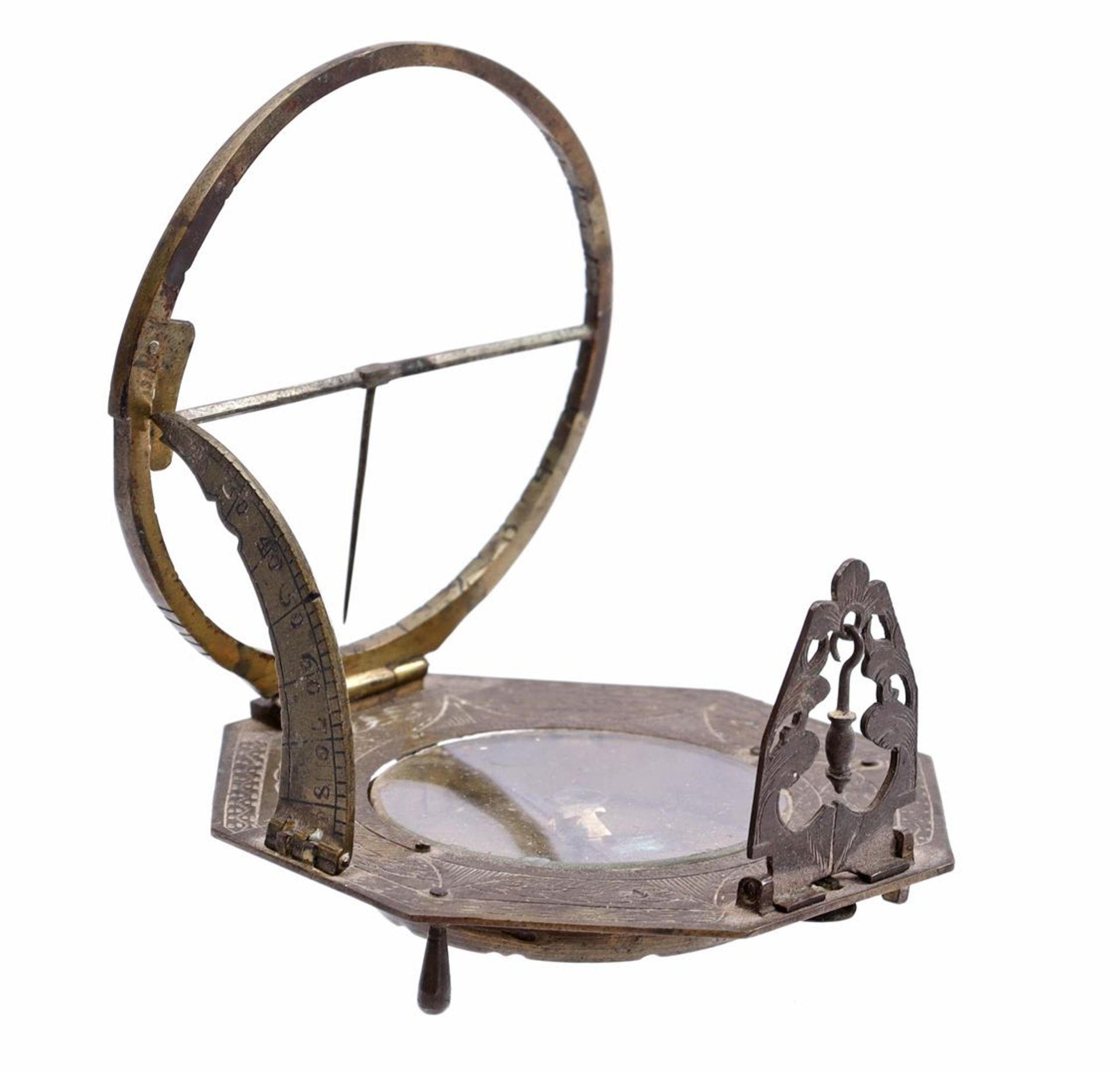 Copper hexagonal compass/sundial, ca. 1800